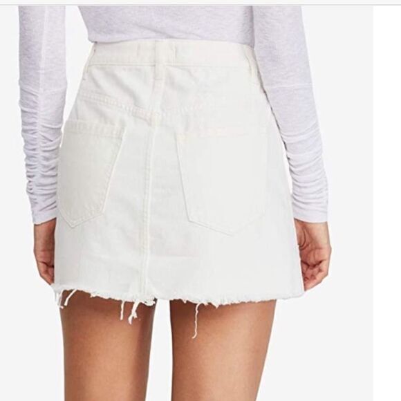 Free People Zip It Up Denim Mini Skirt White 26 - Picture 3 of 13